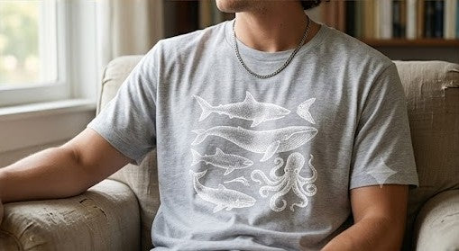 "Mysteries of the Ocean" T-Shirt – Chalk Etching Style / Vintage Nautical
