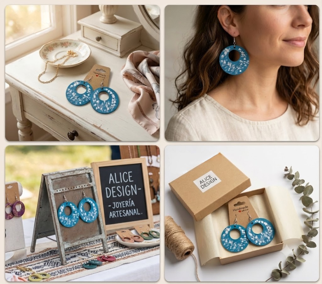 "Sea Sparkle" Handcrafted Earrings – Hand-Painted Recycled Wood