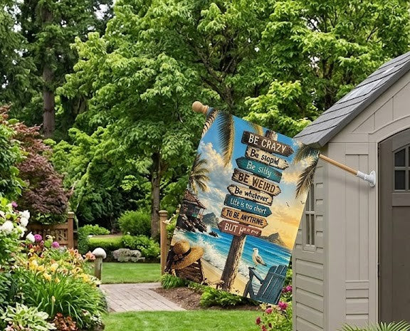 12x18 Beach Garden Flag with Stand Included – Retro Coastal Decor for Patio, Lawn, and Entryway