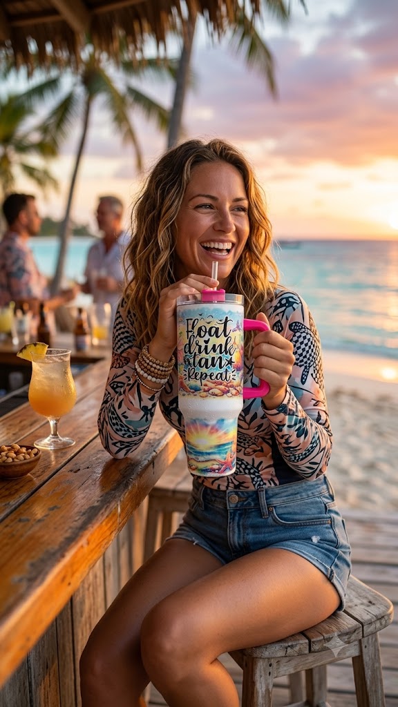Summer in Your Hands! – Premium 40oz Tumbler "Float, Drink, Tan, Repeat"