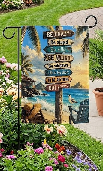 12x18 Beach Garden Flag with Stand Included – Retro Coastal Decor for Patio, Lawn, and Entryway