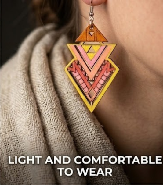 "Tribal Sunset" Hand-Painted Geometric Earrings: Recycled Wood Art – Limited Edition
