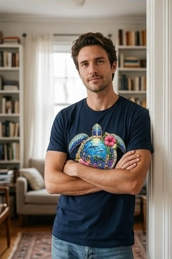 "Crystal Sea Turtle" T-Shirt – Sparkling Rhinestone Effect and Tropical Flowers