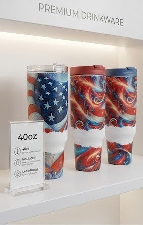40oz Premium Tumbler – Patriotic Art in Every Sip