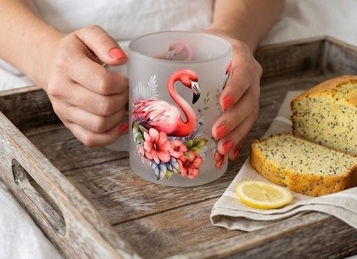 Tropical Flamingo Frosted Glass Mug | Handcrafted Gift