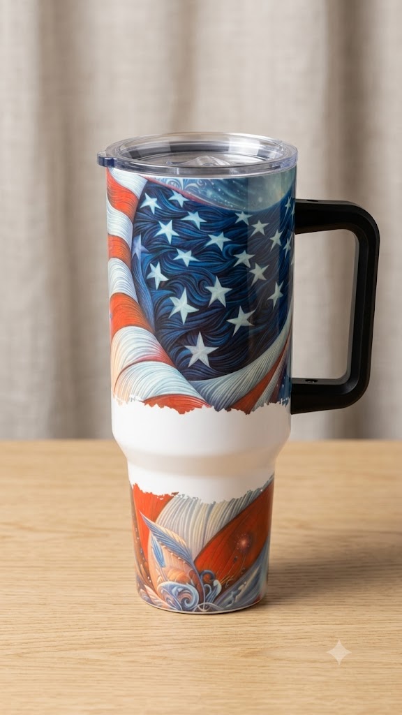 40oz Premium Tumbler – Patriotic Art in Every Sip