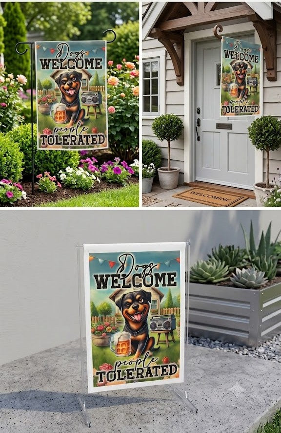 "Dogs Welcome, People Tolerated" Garden Flag | The official house rule! 🐾🍺