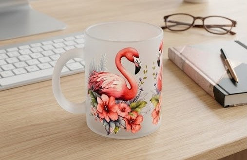 Tropical Flamingo Frosted Glass Mug | Handcrafted Gift