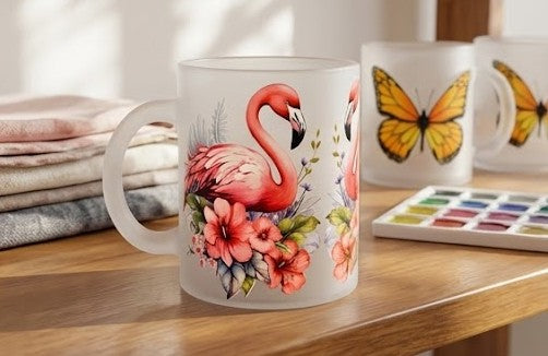 Tropical Flamingo Frosted Glass Mug | Handcrafted Gift