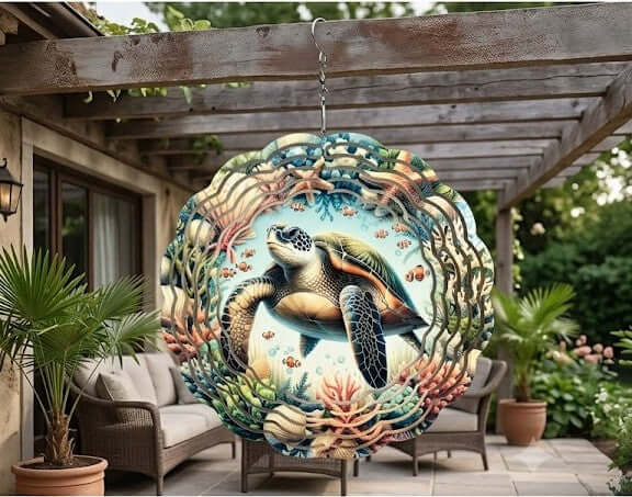 3D Sea Turtle Wind Spinner - 12-Inch Metal Kinetic Art – Alice