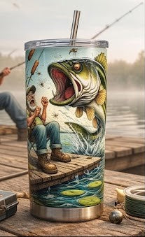 Funny Comic Bass Fishing Tumbler 20oz - Perfect Angler Gift