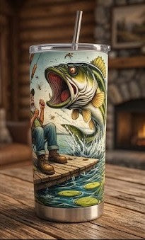 Funny Comic Bass Fishing Tumbler 20oz - Perfect Angler Gift