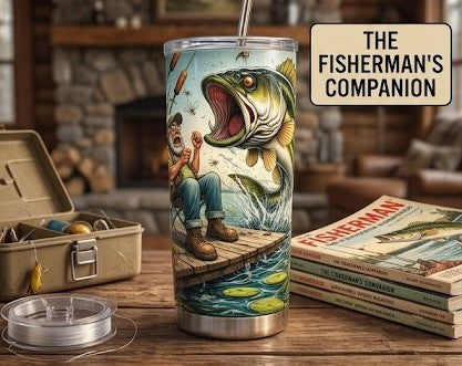 Funny Comic Bass Fishing Tumbler 20oz - Perfect Angler Gift