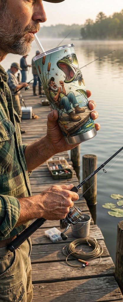 Funny Comic Bass Fishing Tumbler 20oz - Perfect Angler Gift