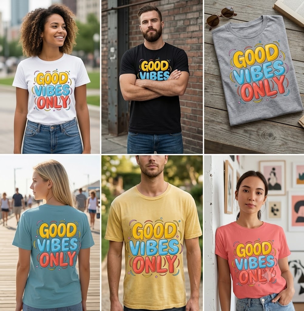 "Good Vibes Only" T-Shirt – Colorful Retro-Pop Style