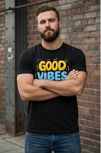 "Good Vibes Only" T-Shirt – Colorful Retro-Pop Style