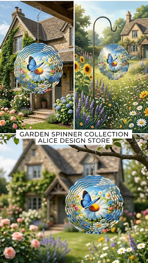 Butterfly Wind Spinner 3D - Blue Butterfly & Daisy Garden Decor | Kinetic Gift