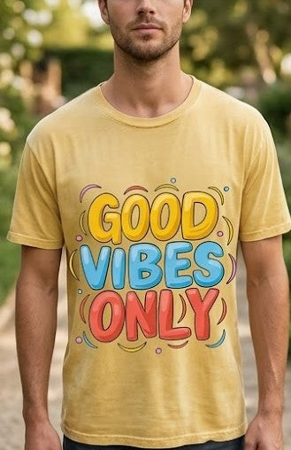 "Good Vibes Only" T-Shirt – Colorful Retro-Pop Style