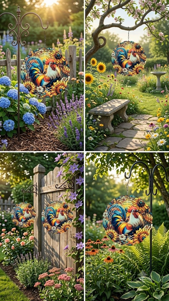 Rooster Wind Spinner 3D - Rustic Country Garden Decor with Sunflowers | Farmhouse Gift