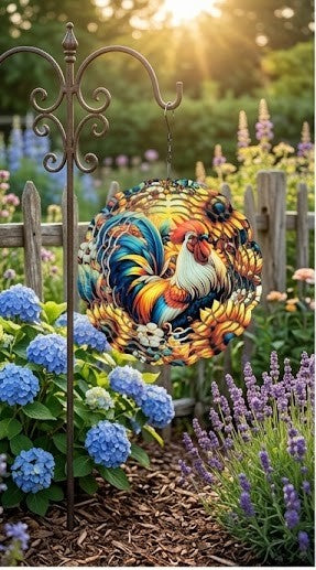 Rooster Wind Spinner 3D - Rustic Country Garden Decor with Sunflowers | Farmhouse Gift