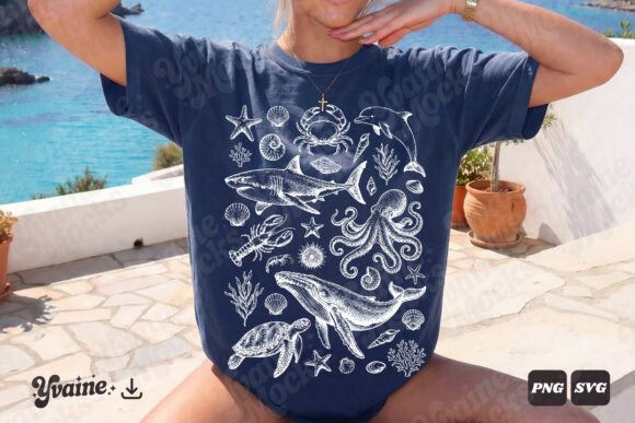"Mysteries of the Ocean" T-Shirt – Chalk Etching Style / Vintage Nautical