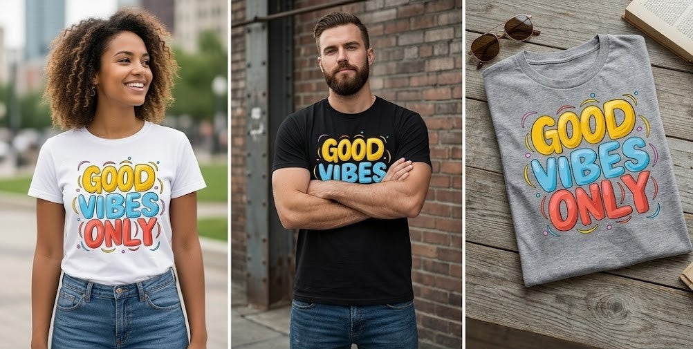 "Good Vibes Only" T-Shirt – Colorful Retro-Pop Style