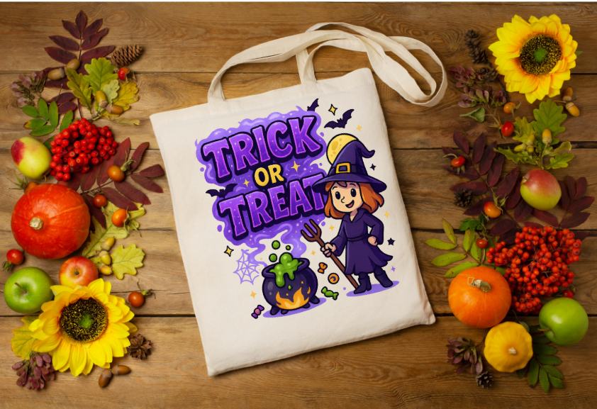 Illustrated Halloween Tote Bag — "Trick or Treat"