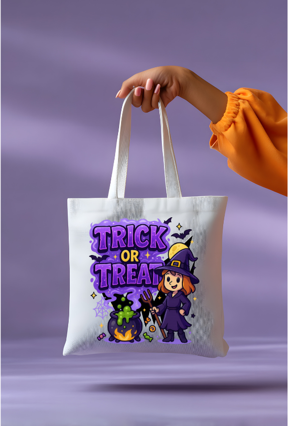 Illustrated Halloween Tote Bag — "Trick or Treat"