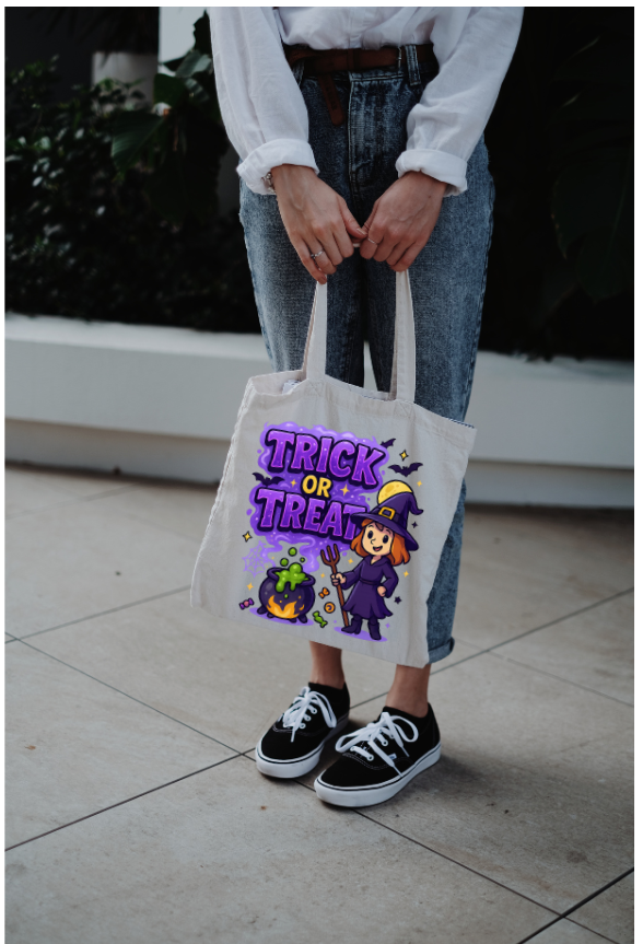 Illustrated Halloween Tote Bag — "Trick or Treat"