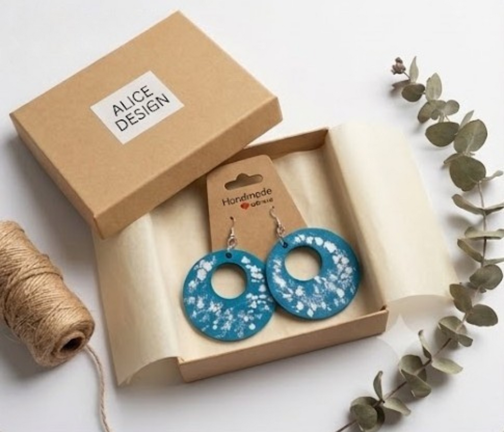 "Sea Sparkle" Handcrafted Earrings – Hand-Painted Recycled Wood