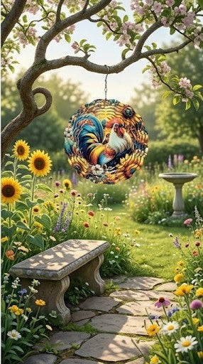 Rooster Wind Spinner 3D - Rustic Country Garden Decor with Sunflowers | Farmhouse Gift