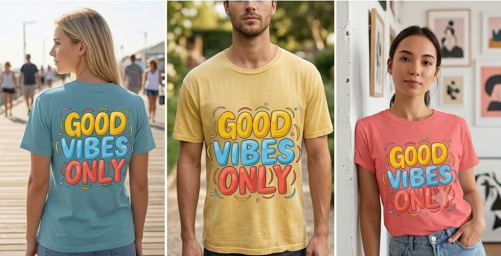 "Good Vibes Only" T-Shirt – Colorful Retro-Pop Style