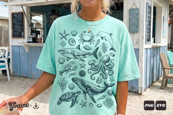"Mysteries of the Ocean" T-Shirt – Chalk Etching Style / Vintage Nautical