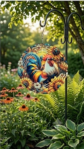 Rooster Wind Spinner 3D - Rustic Country Garden Decor with Sunflowers | Farmhouse Gift
