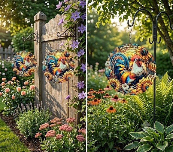 Rooster Wind Spinner 3D - Rustic Country Garden Decor with Sunflowers | Farmhouse Gift