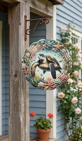3D Sea Turtle Wind Spinner - 12-Inch Metal Kinetic Garden Art