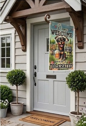 "Dogs Welcome, People Tolerated" Garden Flag | The official house rule! 🐾🍺