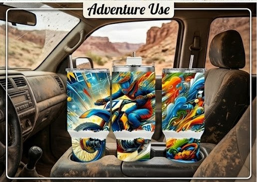 40 oz Motocross Insulated Tumbler with Handle – Heavy-Duty Sports Gift, Color Explosion Design