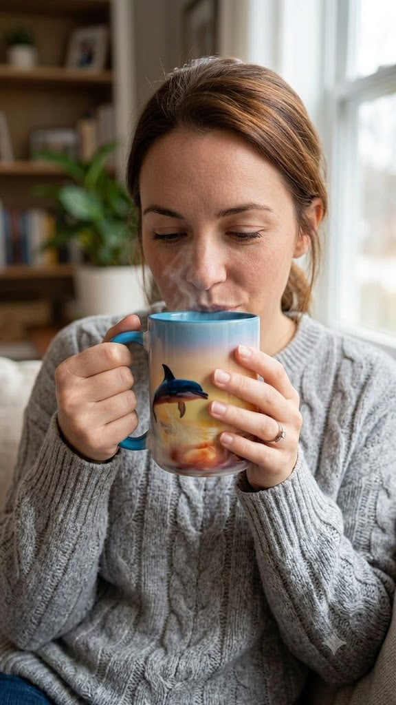 🌅 Ocean Sunset & Dolphin Mug – Moments of Calm in Every Sip