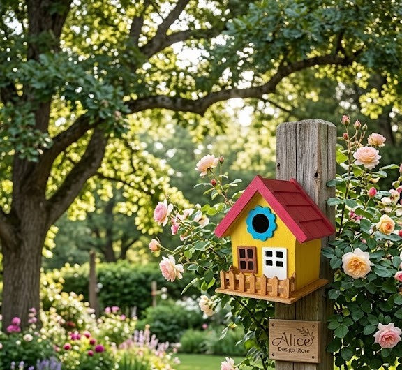 "Sunny Nest" Handcrafted Birdhouse – Hand-Painted Recycled Wood