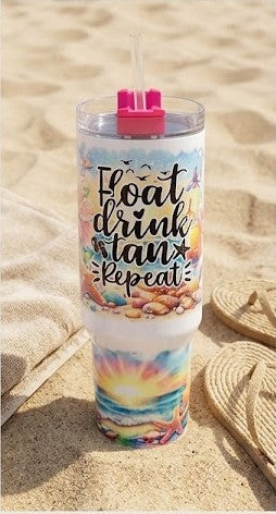 Summer in Your Hands! – Premium 40oz Tumbler "Float, Drink, Tan, Repeat"
