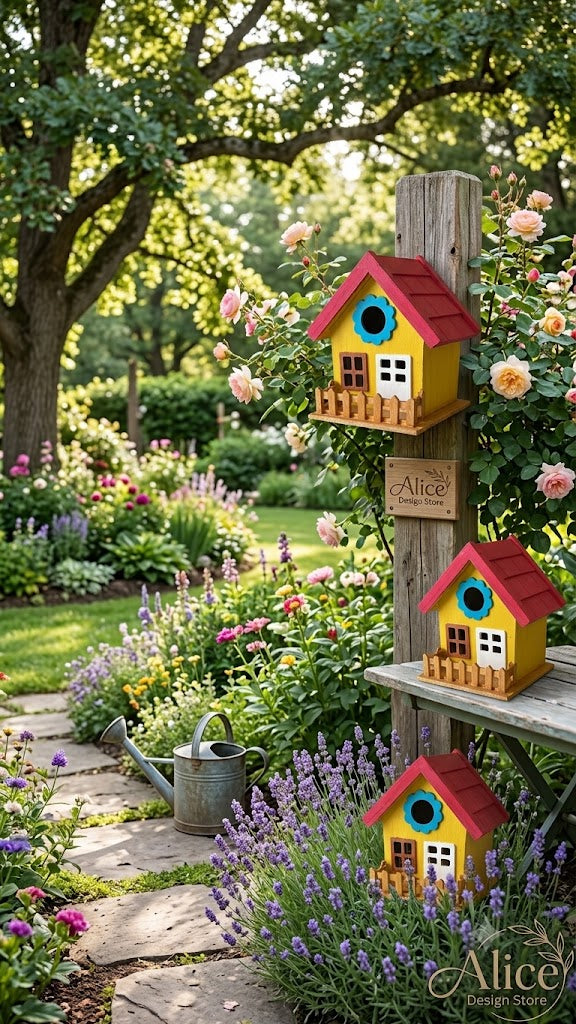 "Sunny Nest" Handcrafted Birdhouse – Hand-Painted Recycled Wood