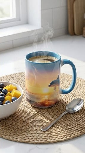 🌅 Ocean Sunset & Dolphin Mug – Moments of Calm in Every Sip