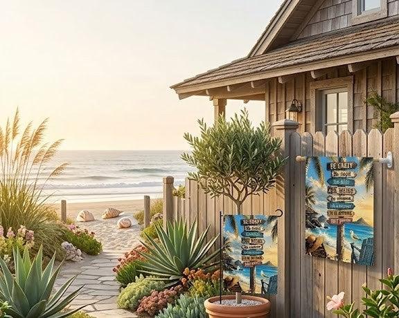 12x18 Beach Garden Flag with Stand Included – Retro Coastal Decor for Patio, Lawn, and Entryway