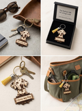 Handcrafted Wooden Keychain - "I Love My Dog" Dalmatian Edition | With Leather Tassel and Personalized Laser Engraving