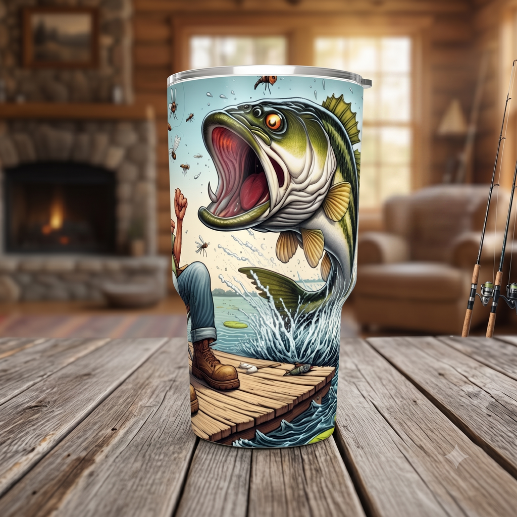 Funny Comic Bass Fishing Tumbler 20oz - Perfect Angler Gift