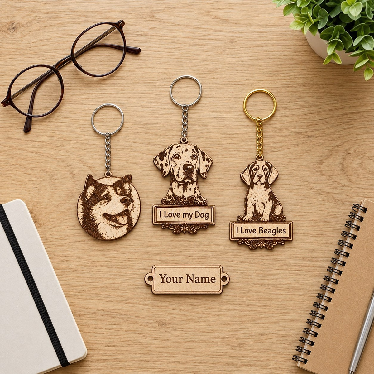 Personalized Dog Breed Wooden Keychains & Plaques