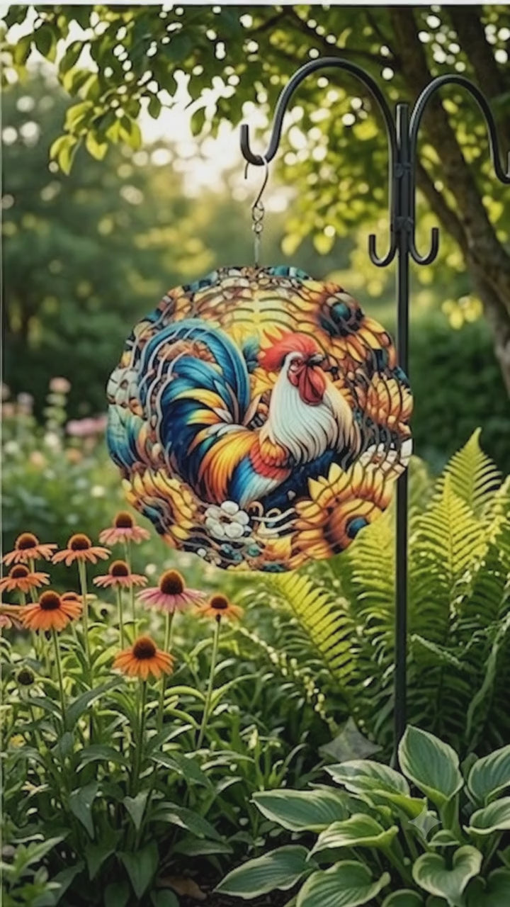 Rooster Wind Spinner 3D - Rustic Country Garden Decor with Sunflowers | Farmhouse Gift