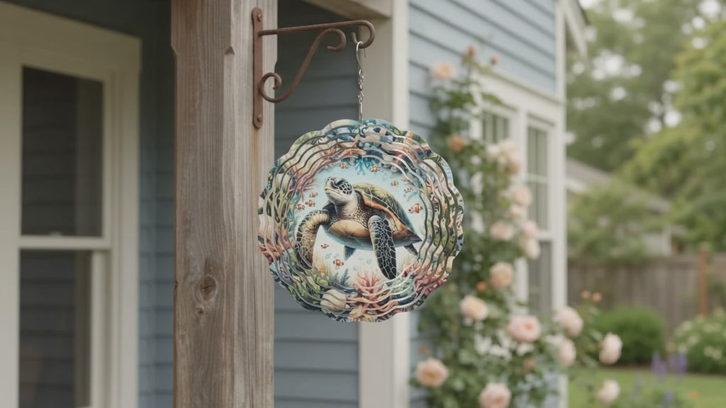 3D Sea Turtle Wind Spinner - 12-Inch Metal Kinetic Garden Art